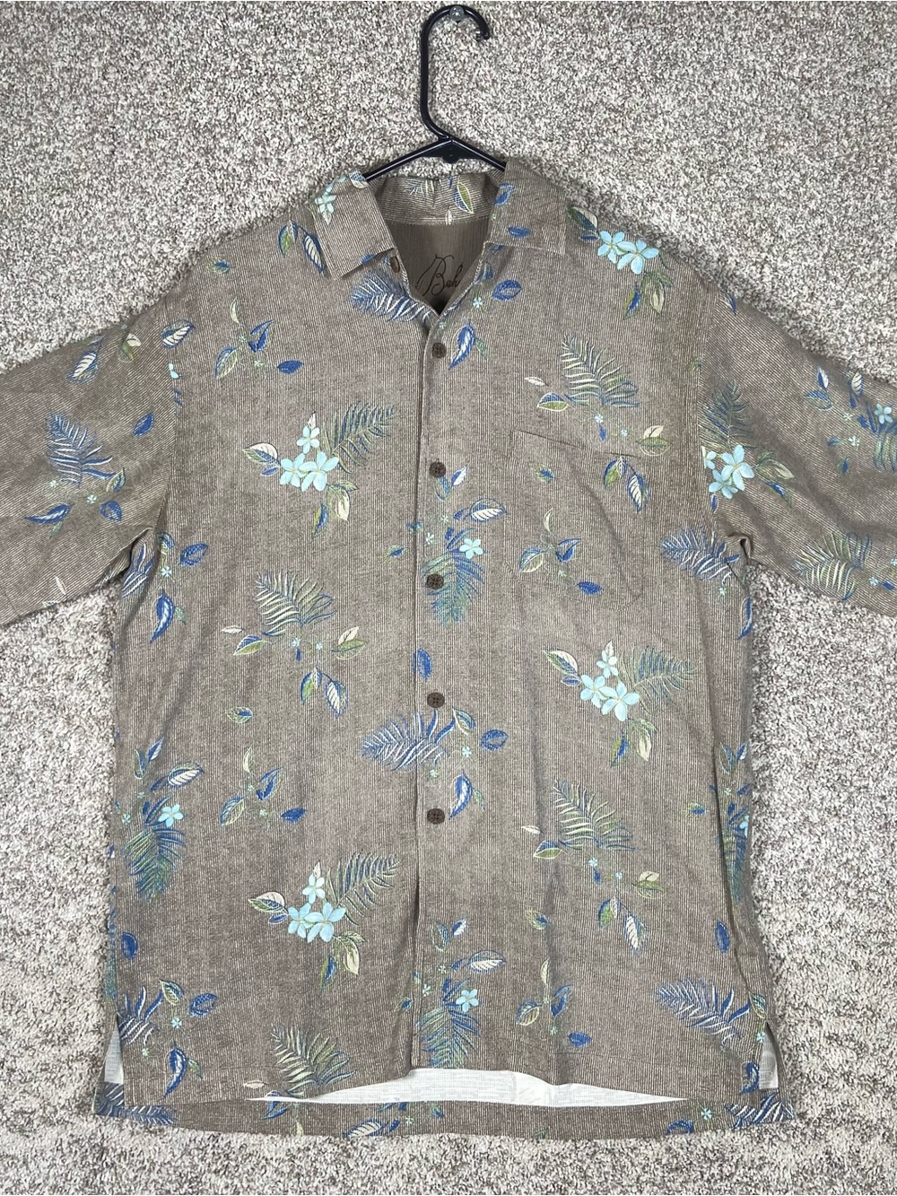 Tommy Bahama Mens Small Brown Silk Floral Tropical Short Sleeve Button Down